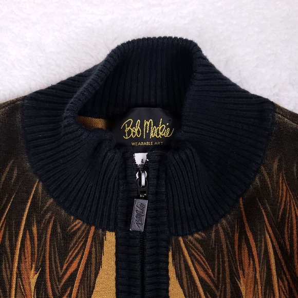 Bob Mackie Wearable Art Feather Zip Sweater L Gold - Picture 4 of 10